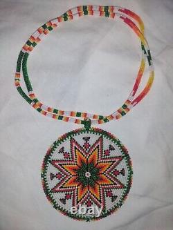 Native American, Sioux, Hand Beaded Medallion Necklace PowWow
