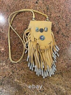 Native American Southwest Beaded Deerskin Fringed Medicine Bag, Necklace, Pouch