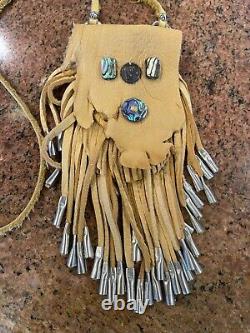 Native American Southwest Beaded Deerskin Fringed Medicine Bag, Necklace, Pouch