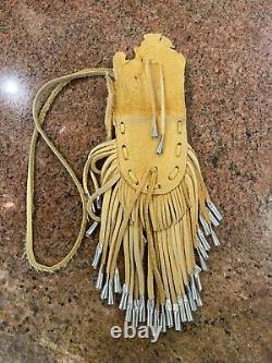 Native American Southwest Beaded Deerskin Fringed Medicine Bag, Necklace, Pouch