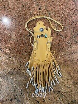 Native American Southwest Beaded Deerskin Fringed Medicine Bag, Necklace, Pouch