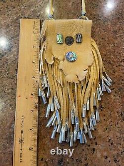 Native American Southwest Beaded Deerskin Fringed Medicine Bag, Necklace, Pouch