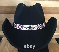 Native American Style Handmade Beaded Leather Hatband w Thunderbird and Gemstone