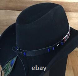 Native American Style Handmade Beaded Leather Hatband w Thunderbird and Gemstone