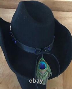 Native American Style Handmade Beaded Leather Hatband w Thunderbird and Gemstone