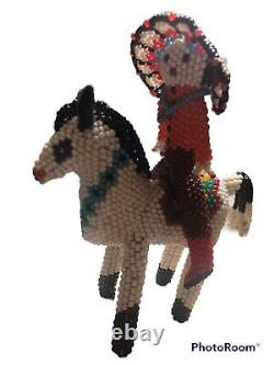 Native American ZUNI beaded white horse and Indian rider