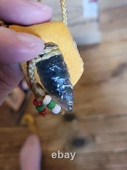 Native American leather Indian Head beads small hide pouch bone