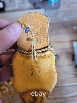 Native American leather Indian Head beads small hide pouch bone