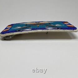 Navajo Leather Beaded Belt Buckle US Native American Hand Crafted Cut Beads
