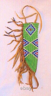 Old Vintage Lakota Sioux Indian Beads Beadwork Beaded & Leather Knife Sheath