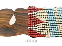 Pre-Owned Vtg Native American Turquoise Coral Beaded Hand Made Belt Wood Buckle