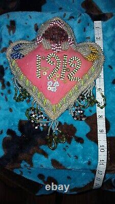 RARE Antique Native American 1912 Indian Iroquois Heavily Beaded PILLOW Beadwork