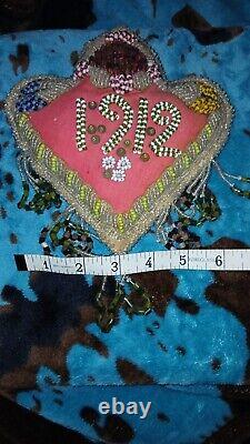 RARE Antique Native American 1912 Indian Iroquois Heavily Beaded PILLOW Beadwork