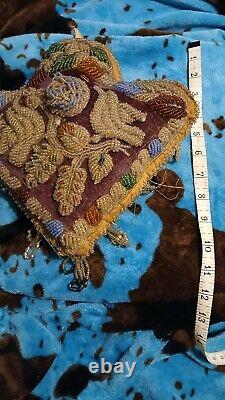 RARE Antique Native American Indian Iroquois Heavily Beaded PILLOW Beadwork