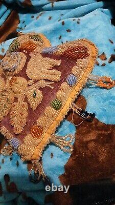 RARE Antique Native American Indian Iroquois Heavily Beaded PILLOW Beadwork