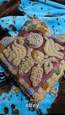 RARE Antique Native American Indian Iroquois Heavily Beaded PILLOW Beadwork