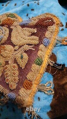 RARE Antique Native American Indian Iroquois Heavily Beaded PILLOW Beadwork