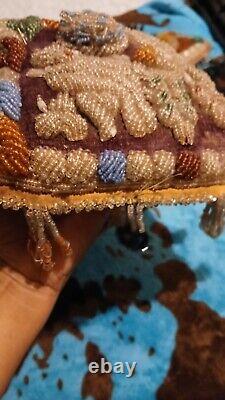 RARE Antique Native American Indian Iroquois Heavily Beaded PILLOW Beadwork