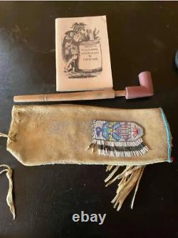 RARE Vintage Native American 12 tobacco pipe with bag & book