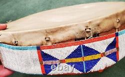 VINTAGE NATIVE AMERICAN PLAINS INDIAN BEADED DRUM With GREAT BEADWORK tuvi