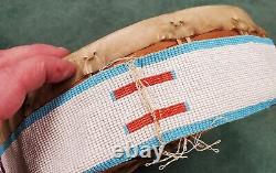 VINTAGE NATIVE AMERICAN PLAINS INDIAN BEADED DRUM With GREAT BEADWORK tuvi