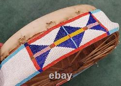 VINTAGE NATIVE AMERICAN PLAINS INDIAN BEADED DRUM With GREAT BEADWORK tuvi