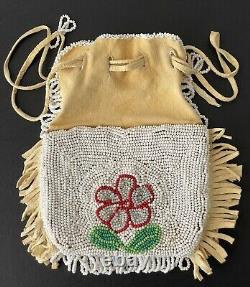 VTG Native American Indian Suede & Beaded (Both Sides) Seed Bead Pouch Floral