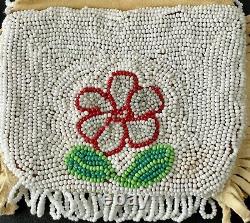 VTG Native American Indian Suede & Beaded (Both Sides) Seed Bead Pouch Floral