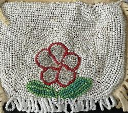 VTG Native American Indian Suede & Beaded (Both Sides) Seed Bead Pouch Floral