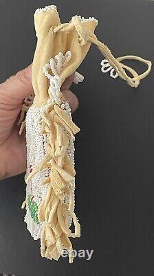 VTG Native American Indian Suede & Beaded (Both Sides) Seed Bead Pouch Floral