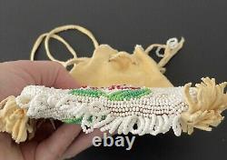 VTG Native American Indian Suede & Beaded (Both Sides) Seed Bead Pouch Floral