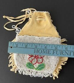 VTG Native American Indian Suede & Beaded (Both Sides) Seed Bead Pouch Floral