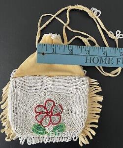 VTG Native American Indian Suede & Beaded (Both Sides) Seed Bead Pouch Floral