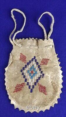 Vintage (1900's-30's) Native American Indian Leather & Bead Work Hand Bag Purse