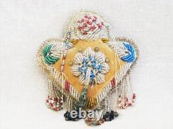 Vintage Folk Art Beaded Whimsy Native American Beadwork Heart Pin Cushion