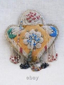 Vintage Folk Art Beaded Whimsy Native American Beadwork Heart Pin Cushion