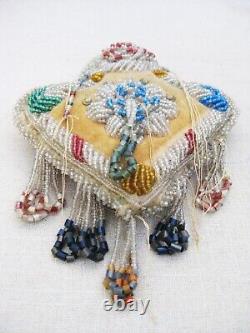 Vintage Folk Art Beaded Whimsy Native American Beadwork Heart Pin Cushion