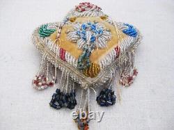 Vintage Folk Art Beaded Whimsy Native American Beadwork Heart Pin Cushion