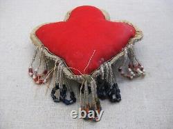 Vintage Folk Art Beaded Whimsy Native American Beadwork Heart Pin Cushion