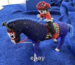 Vintage Hand Crafted Beaded Horse/Rider Native American Authentic Seed Bead RARE