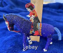 Vintage Hand Crafted Beaded Horse/Rider Native American Authentic Seed Bead RARE