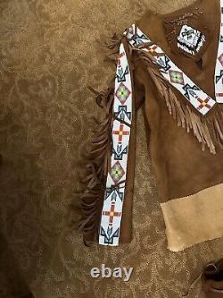 Vintage Handmade Native American Sioux Leather Pants Warshirt Powwow Set Regalia