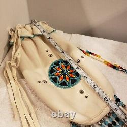 Vintage NATIVE AMERICAN Lakota Visions Sioux Beaded Bucksin Bag Excellent