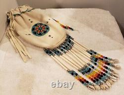 Vintage NATIVE AMERICAN Lakota Visions Sioux Beaded Bucksin Bag Excellent