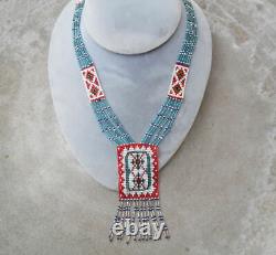 Vintage Native American Athabascan Very Fine Beadwork Necklace Pendant