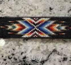 Vintage Native American/Aztec Handwoven Beaded Thunderbird Leather Belt 40
