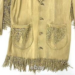 Vintage Native American Beaded Deerskin Jacket Fringe Tooth Claw Button Handmade