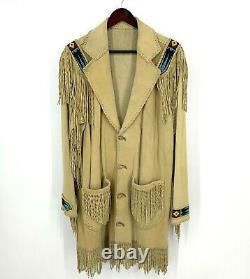 Vintage Native American Beaded Deerskin Jacket Fringe Tooth Claw Button Handmade