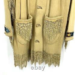 Vintage Native American Beaded Deerskin Jacket Fringe Tooth Claw Button Handmade