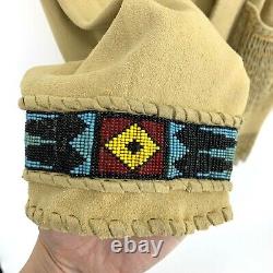 Vintage Native American Beaded Deerskin Jacket Fringe Tooth Claw Button Handmade